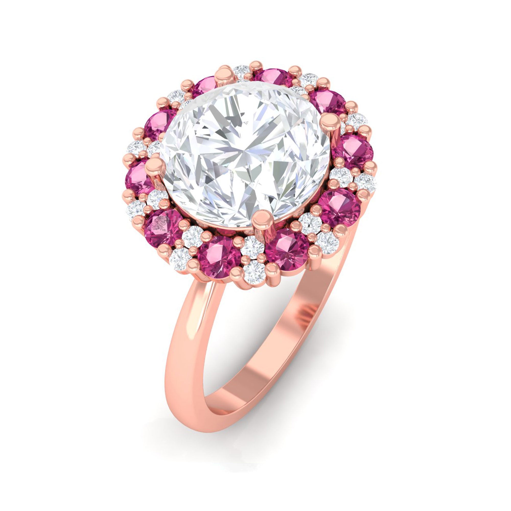 Sparkanite Jewels-Moissanite and Pink Tourmaline Cocktail Halo Engagement Ring