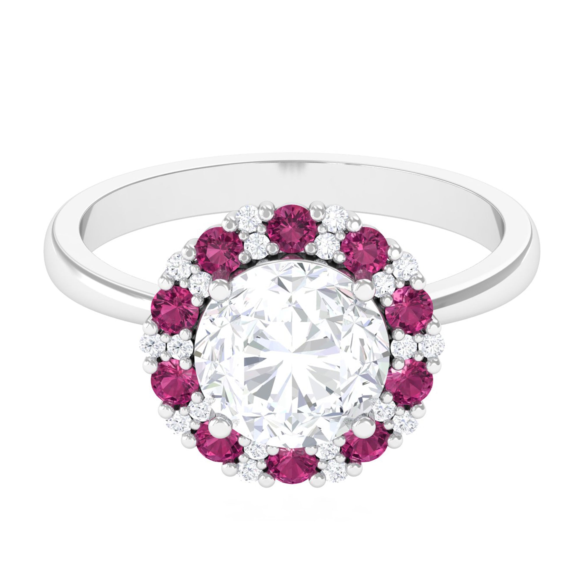 Sparkanite Jewels-Moissanite and Pink Tourmaline Cocktail Halo Engagement Ring