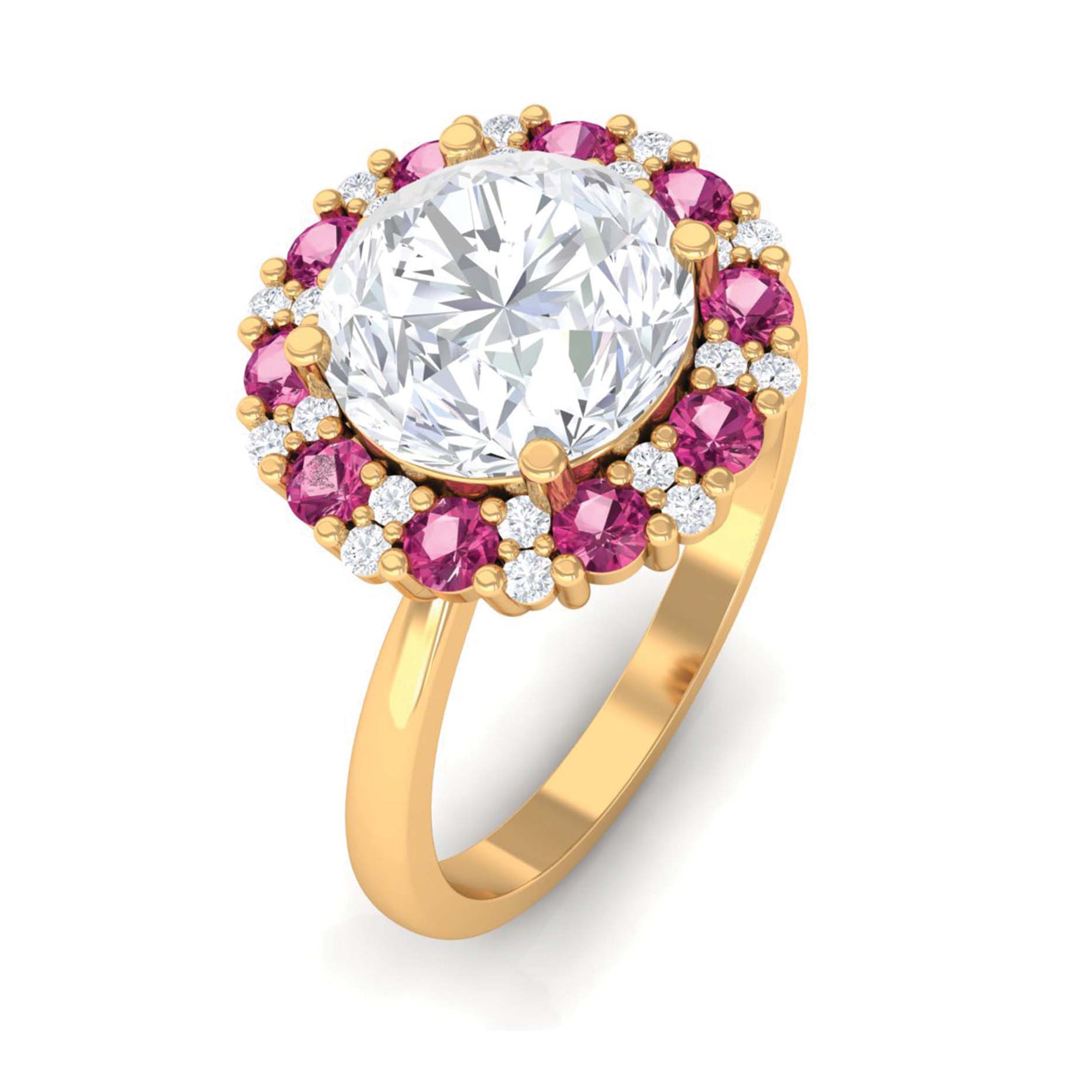 Sparkanite Jewels-Moissanite and Pink Tourmaline Cocktail Halo Engagement Ring