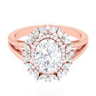 Sparkanite Jewels-Oval Shape Moissanite Double Halo Engagement Ring with Split Shank