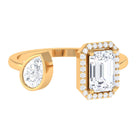 Sparkanite Jewels-Pear and Emerald Cut Moissanite Two Stone Cuff Ring