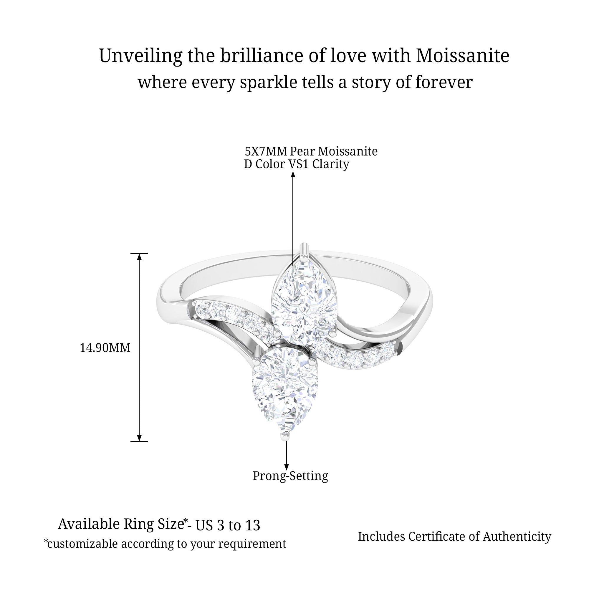 Sparkanite Jewels-Classic Pear Shape Moissanite Two Stone Anniversary Ring