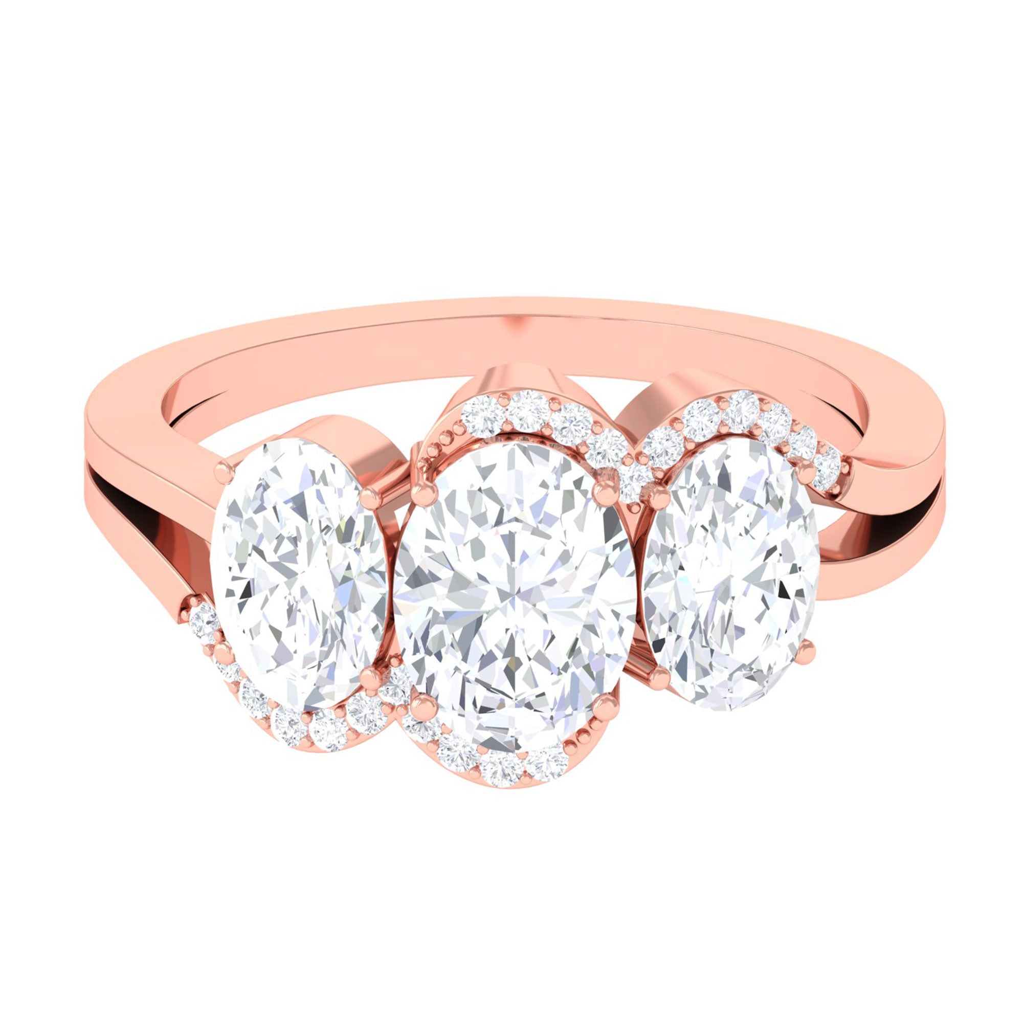 Sparkanite Jewels-Oval Shape Moissanite Three Stone Cocktail Ring in Split Shank