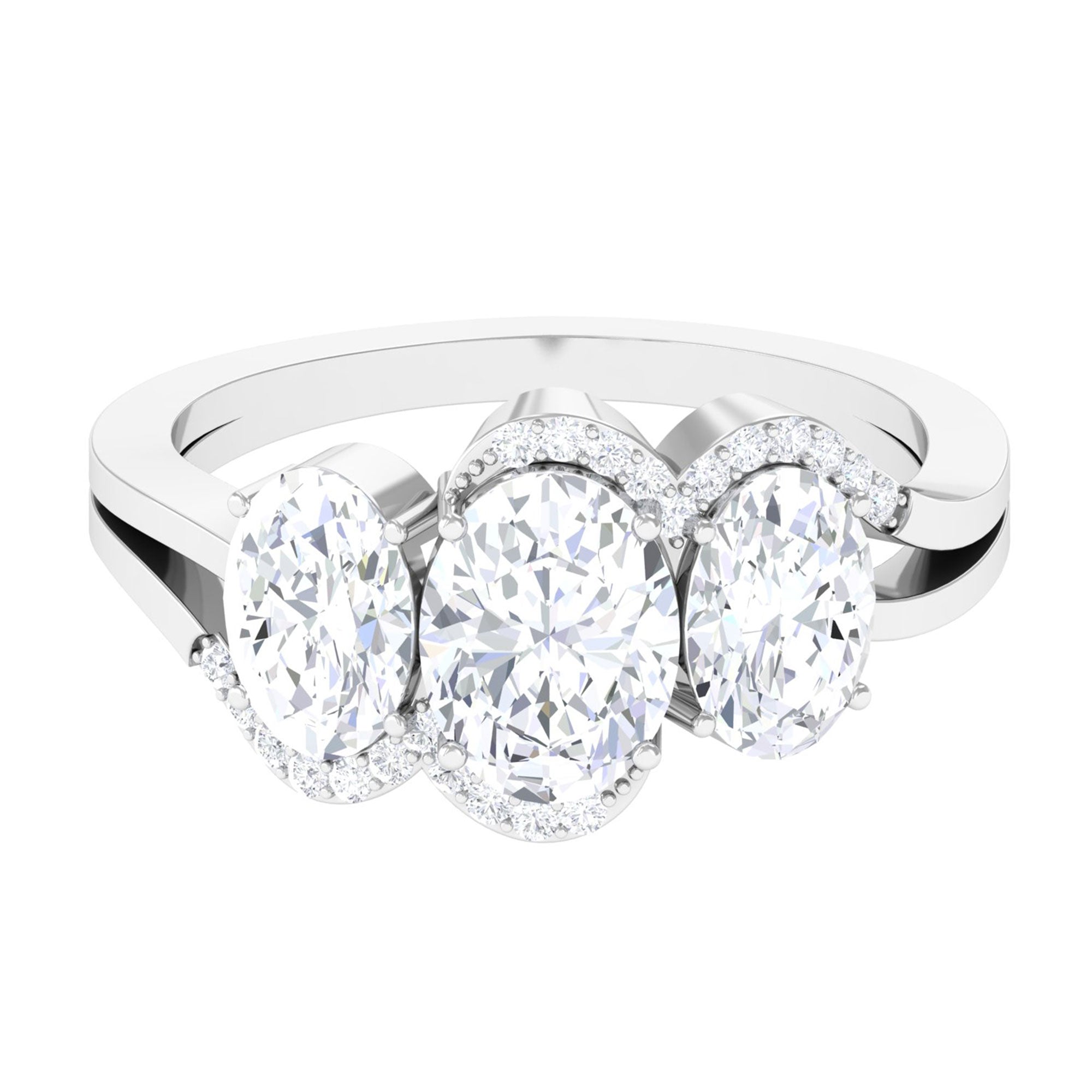 Sparkanite Jewels-Oval Shape Moissanite Three Stone Cocktail Ring in Split Shank