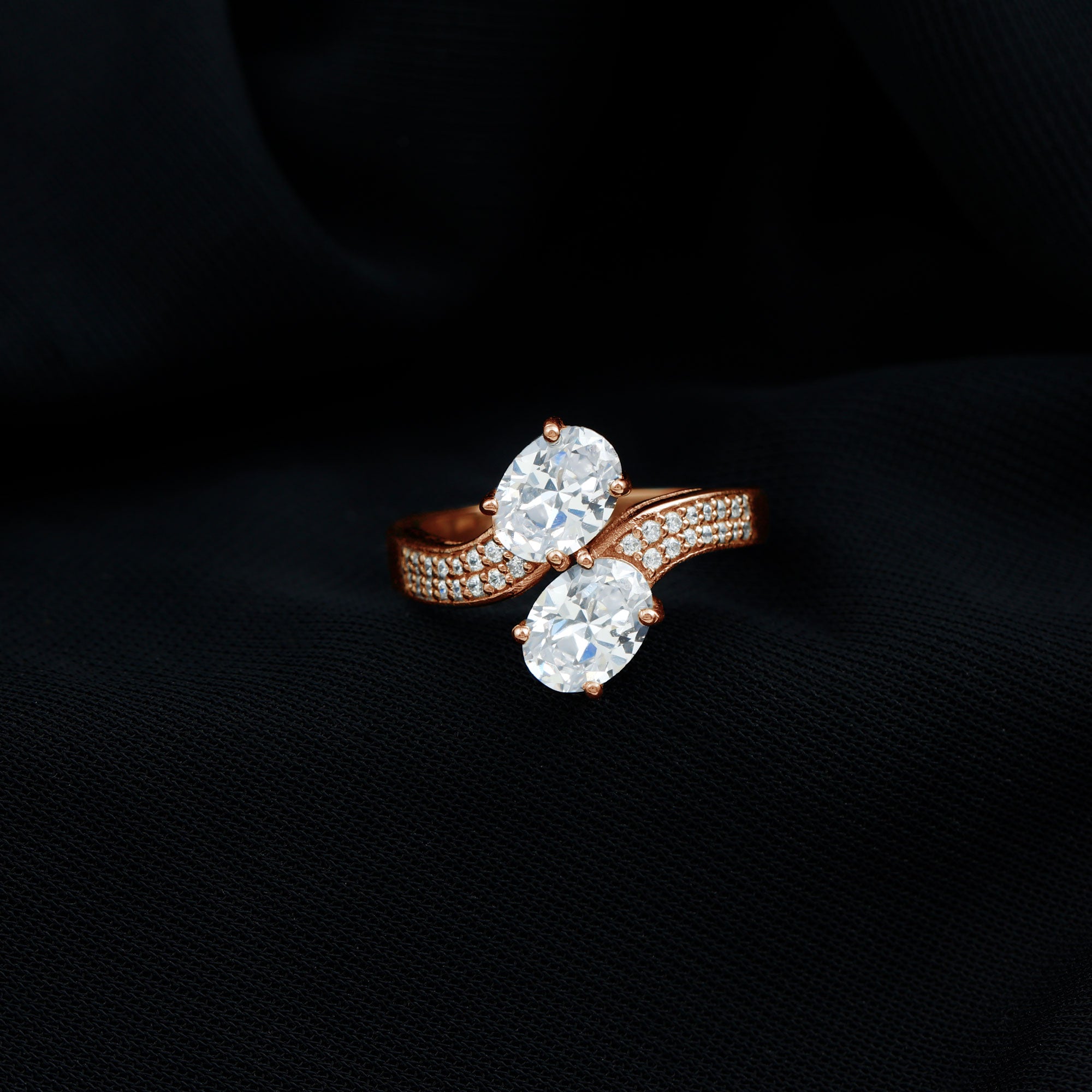 Sparkanite Jewels-Oval Moissanite Toi Et Moi Wrap Style Ring