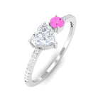 Sparkanite Jewels-Minimal Heart Shape Moissanite Toi Et Moi Ring with Pink Sapphire