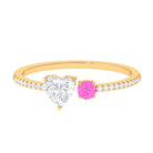 Sparkanite Jewels-Minimal Heart Shape Moissanite Toi Et Moi Ring with Pink Sapphire