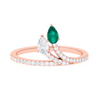 Sparkanite Jewels-Minimal Pear Shape Moissanite and Emerald Leaf Ring