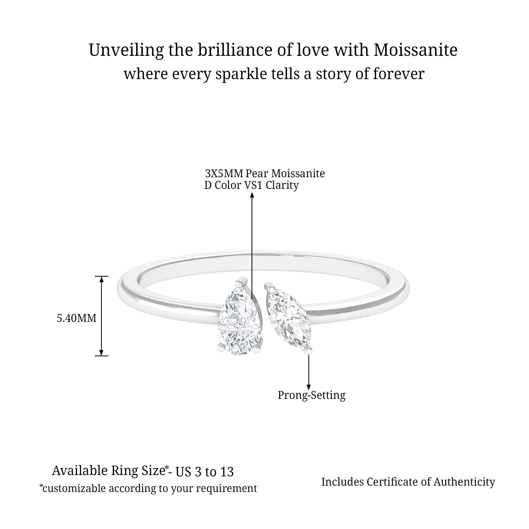 Sparkanite Jewels-Certified Moissanite Toi Et Moi Promise Ring