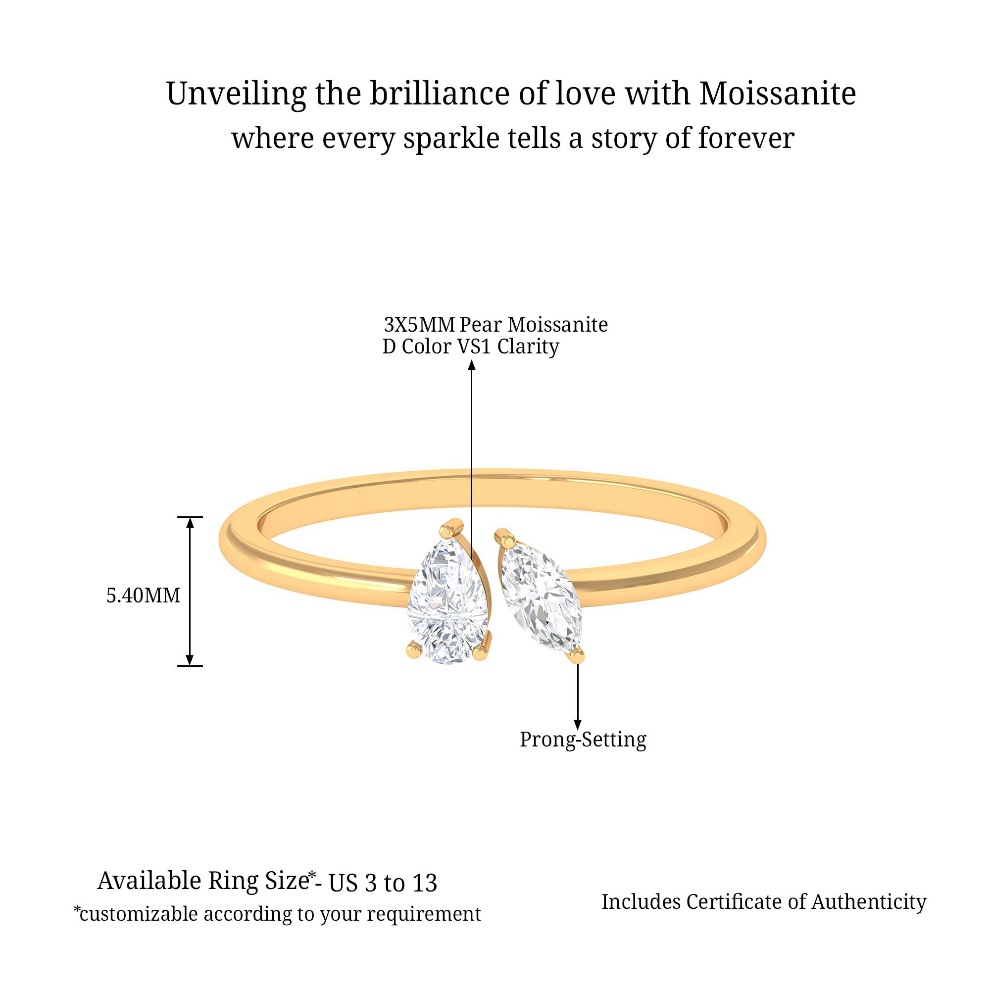 Sparkanite Jewels-Certified Moissanite Toi Et Moi Promise Ring