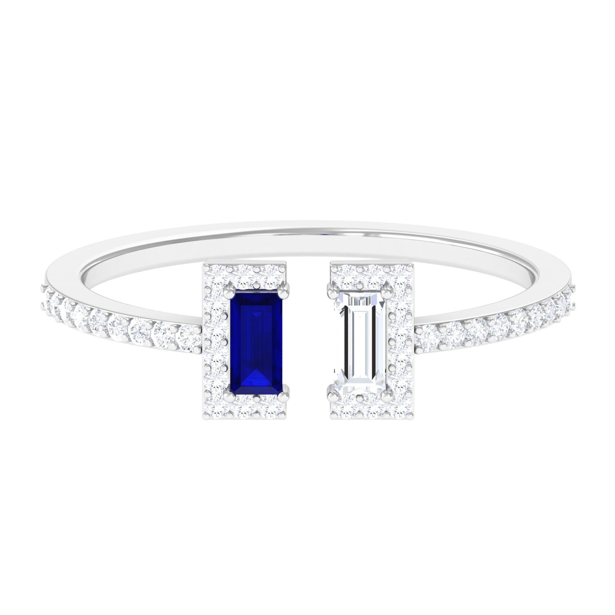 Sparkanite Jewels-Minimal Moissanite Cuff Ring with Blue Sapphire