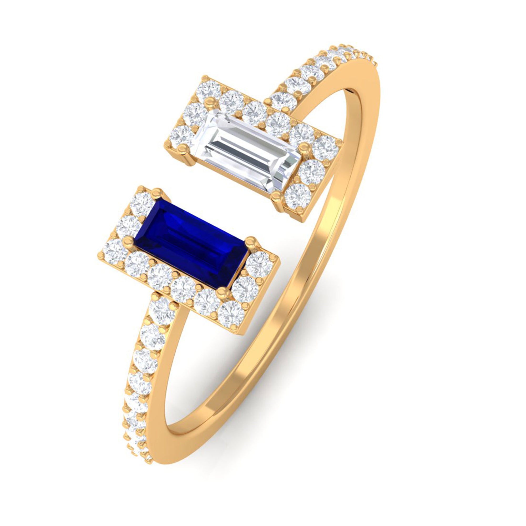 Sparkanite Jewels-Minimal Moissanite Cuff Ring with Blue Sapphire