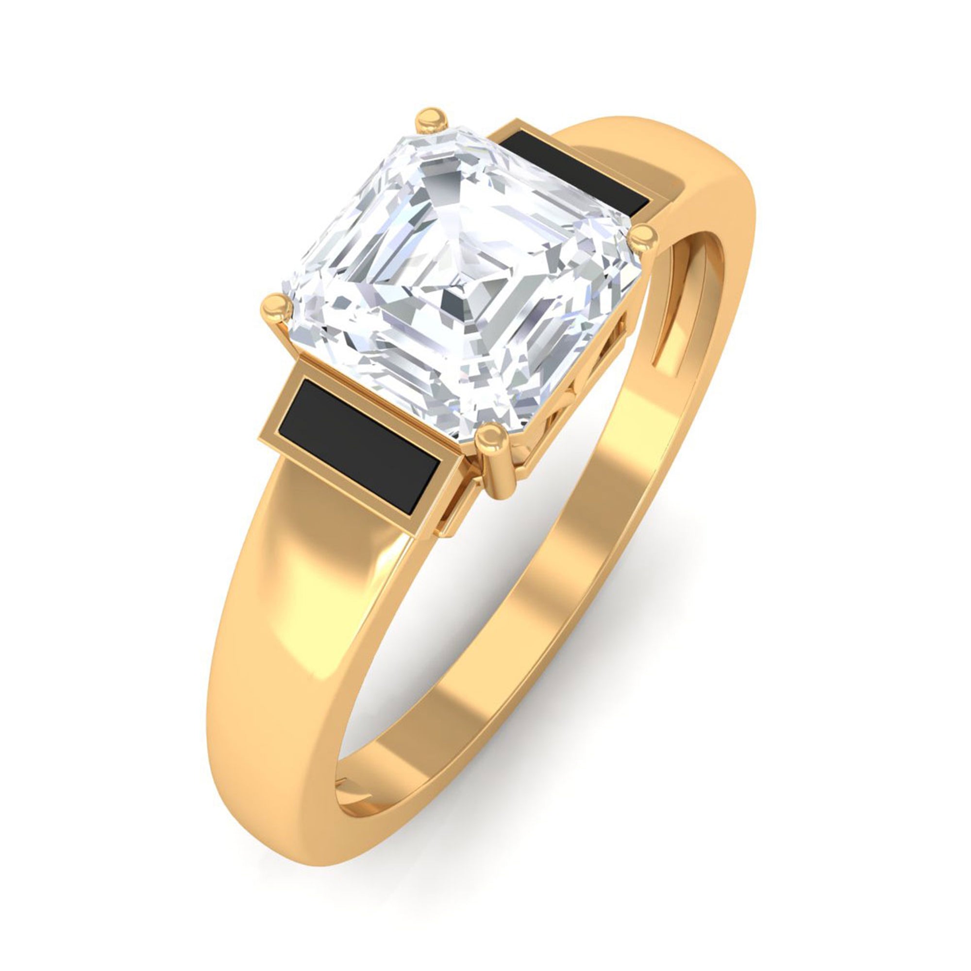 Sparkanite Jewels-Asscher Cut Moissanite Solitaire Ring with Black Enamel