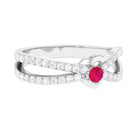 Sparkanite Jewels-Split Shank Heart Promise Ring with Moissanite and Ruby