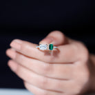 Octagon Cut Moissanite and Lab Emerald Toi Et Moi Silver Ring D-VS1 - Sparkanite Jewels