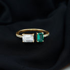 Octagon Cut Moissanite and Lab Emerald Toi Et Moi Silver Ring D-VS1 - Sparkanite Jewels