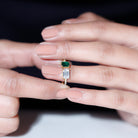 Octagon Cut Moissanite and Lab Emerald Toi Et Moi Silver Ring D-VS1 - Sparkanite Jewels